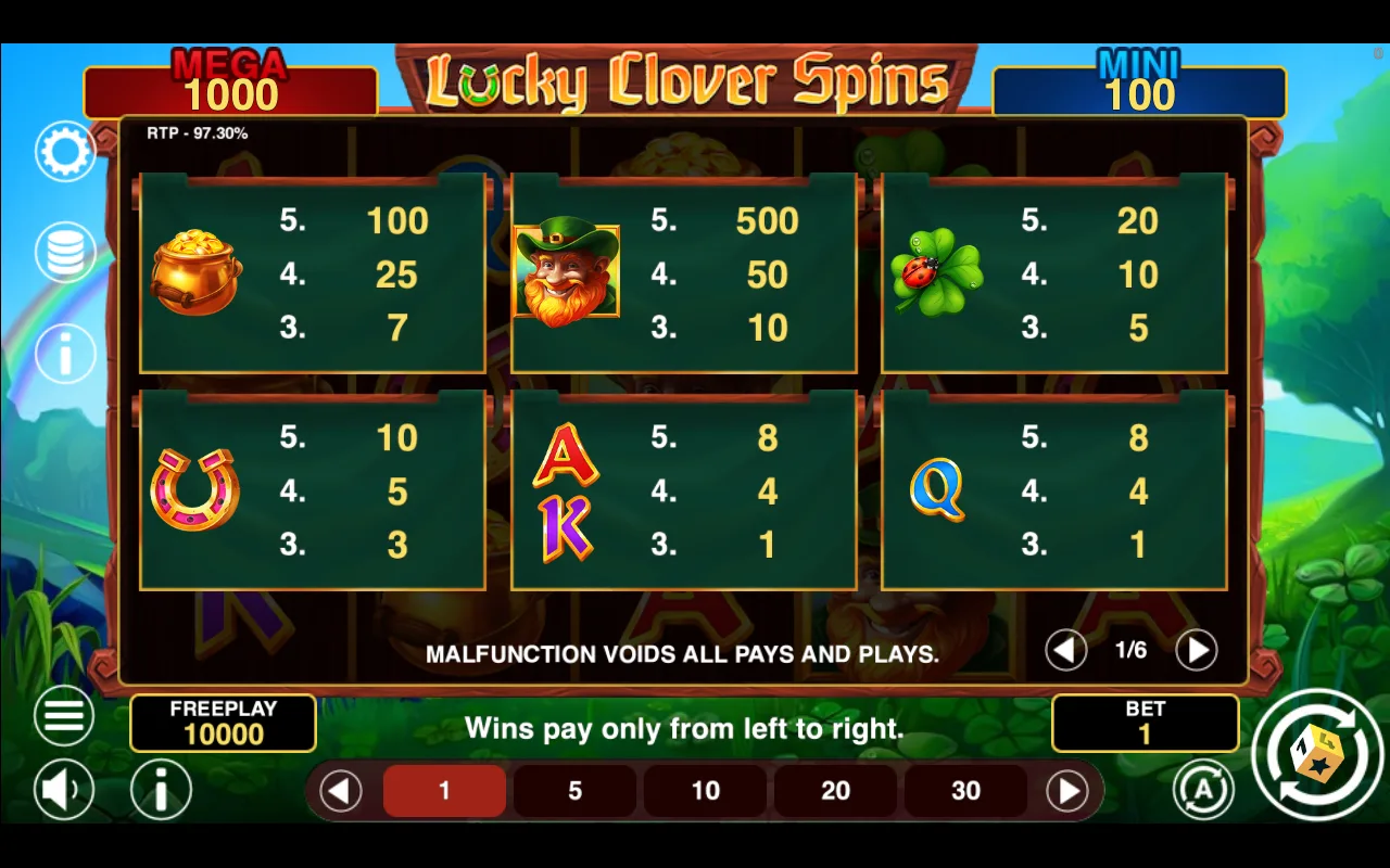 Game rules, page 1 — Lucky Clover Spins