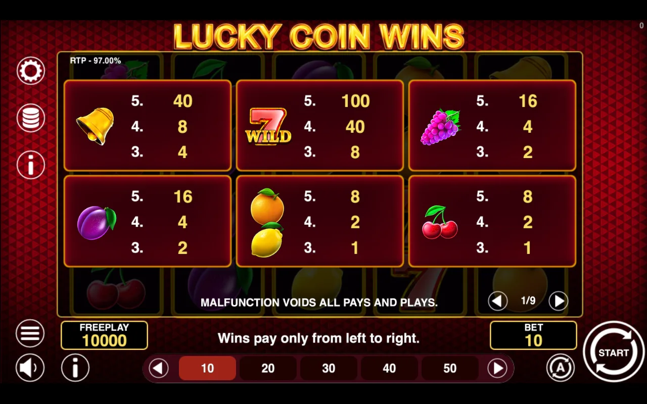 Game rules, page 1 — Lucky Coin Wins