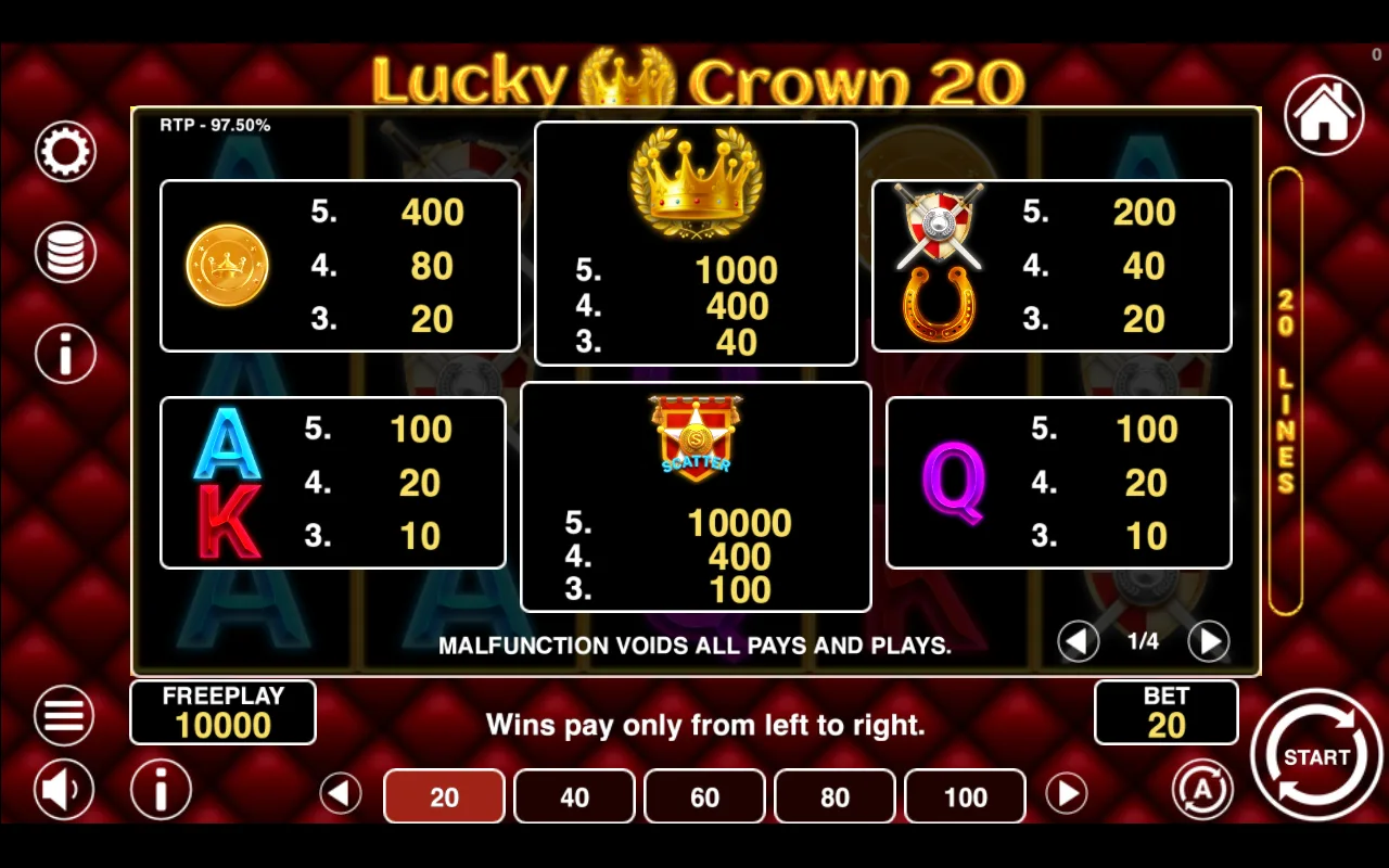 Game rules, page 1 — Lucky Crown 20