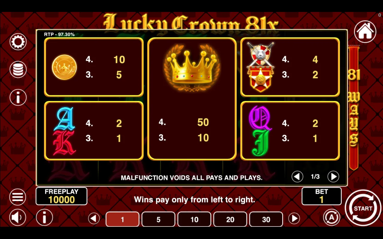 Game rules, page 1 — Lucky Crown 81x