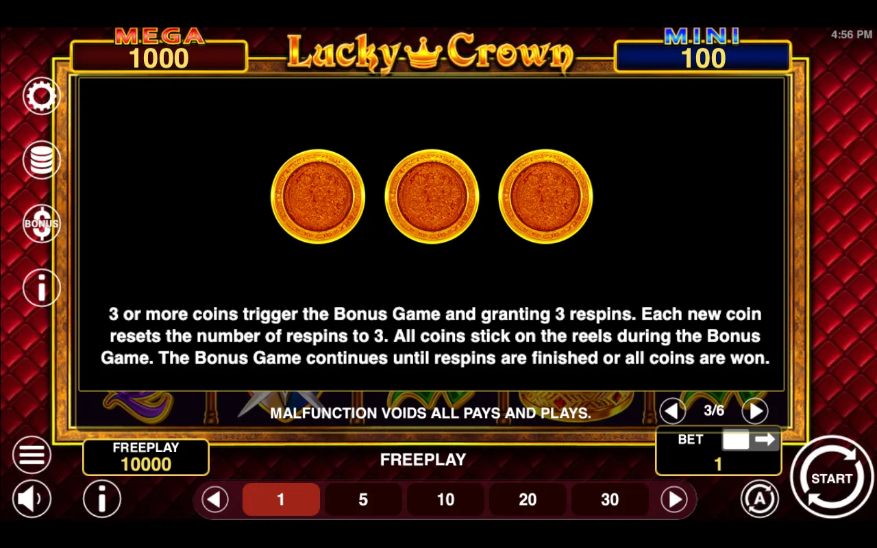 Game rules, page 3 — Lucky Crown Hold And Win
