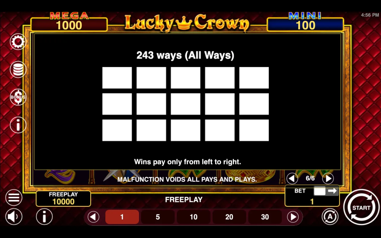 Game rules, page 6 — Lucky Crown Hold And Win