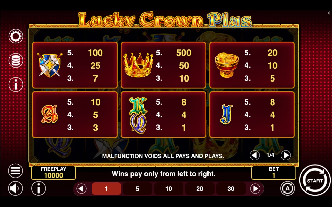 Game rules, page 1 — Lucky Crown Plus