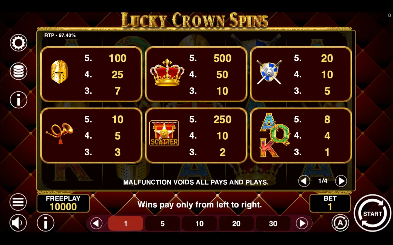 Game rules, page 1 — Lucky Crown Spins