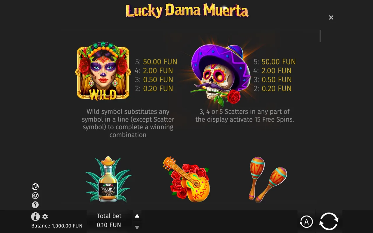 Game rules, page 1 — Lucky Dama Muerta