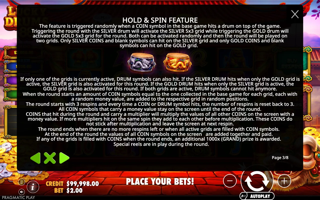 Hold & spin feature — Lucky Drums 88
