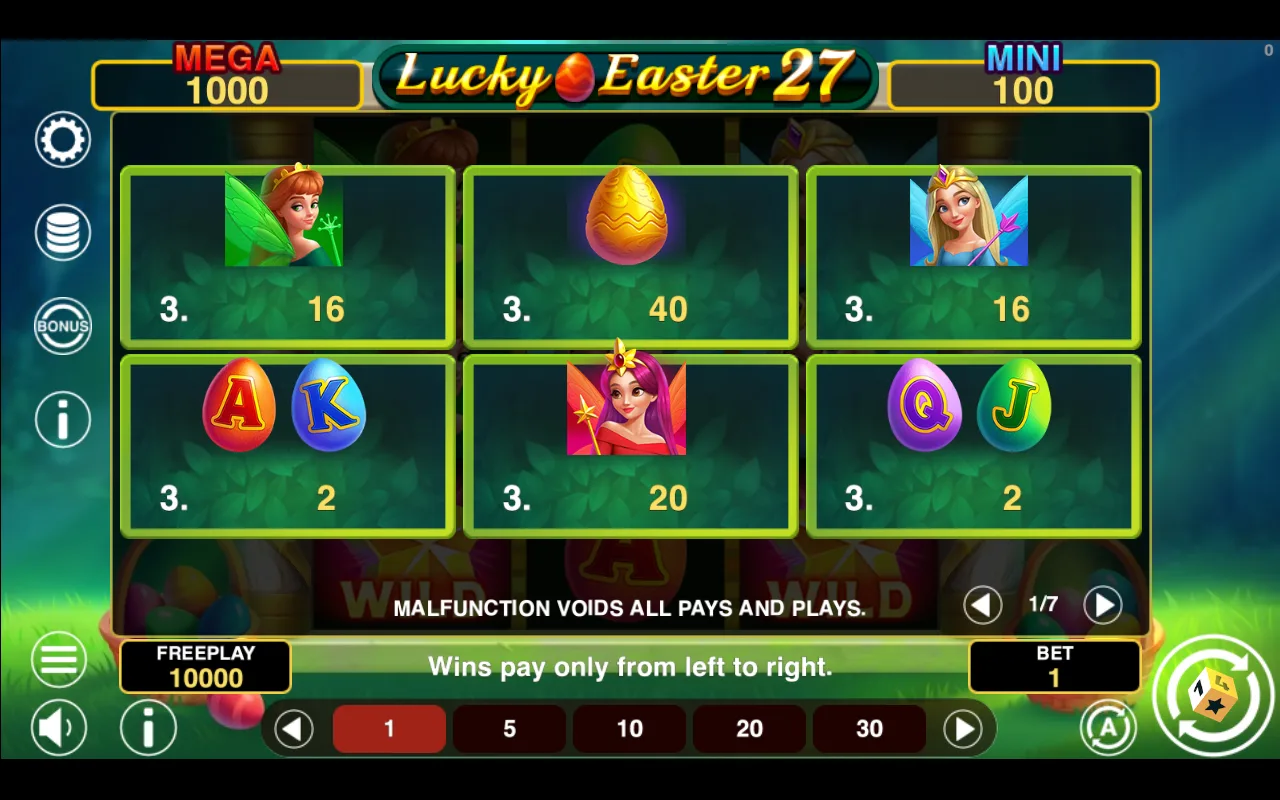 Game rules, page 1 — Lucky Easter 27 Hold And Win