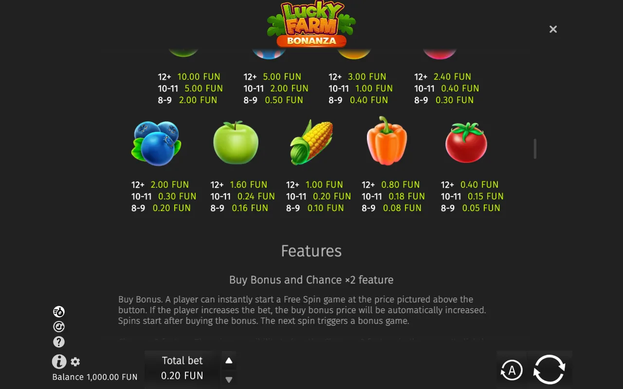 Game rules, page 2 — Lucky Farm Bonanza