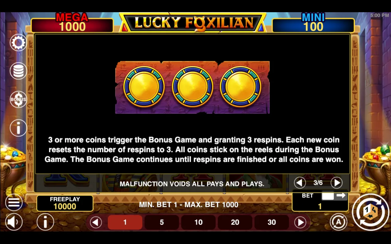 Game rules, page 3 — Lucky Foxilian Hold And Win