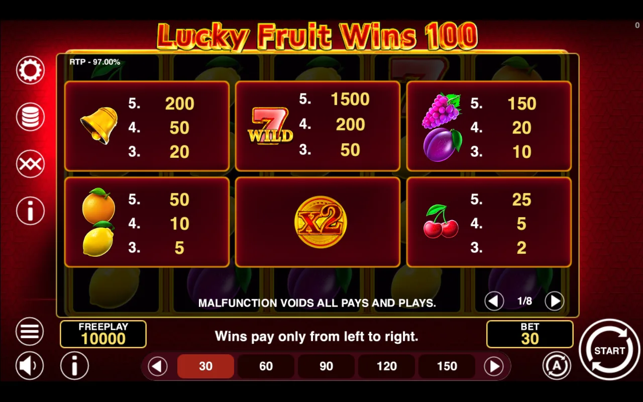 Game rules, page 1 — Lucky Fruit Wins 100