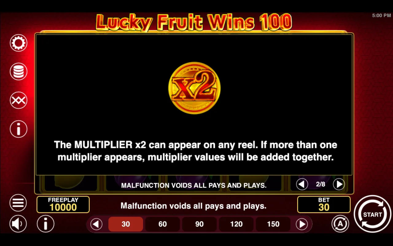 Game rules, page 2 — Lucky Fruit Wins 100