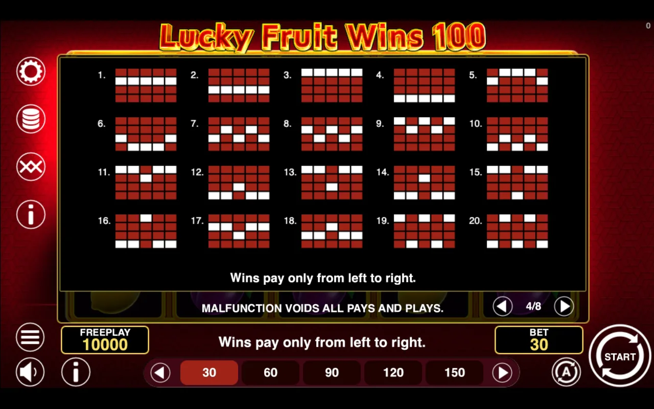 Game rules, page 4 — Lucky Fruit Wins 100