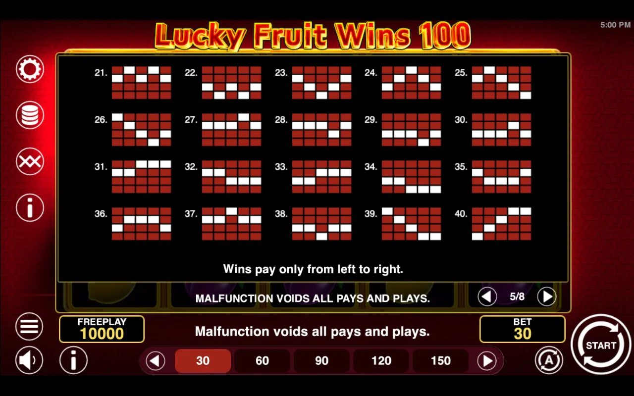 Game rules, page 5 — Lucky Fruit Wins 100