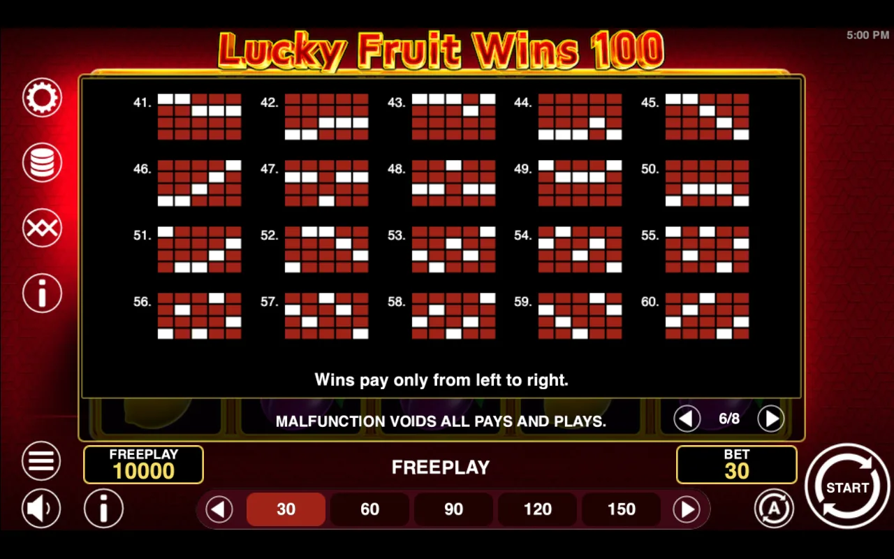 Game rules, page 6 — Lucky Fruit Wins 100