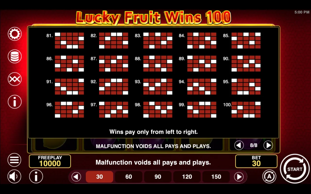Game rules, page 8 — Lucky Fruit Wins 100