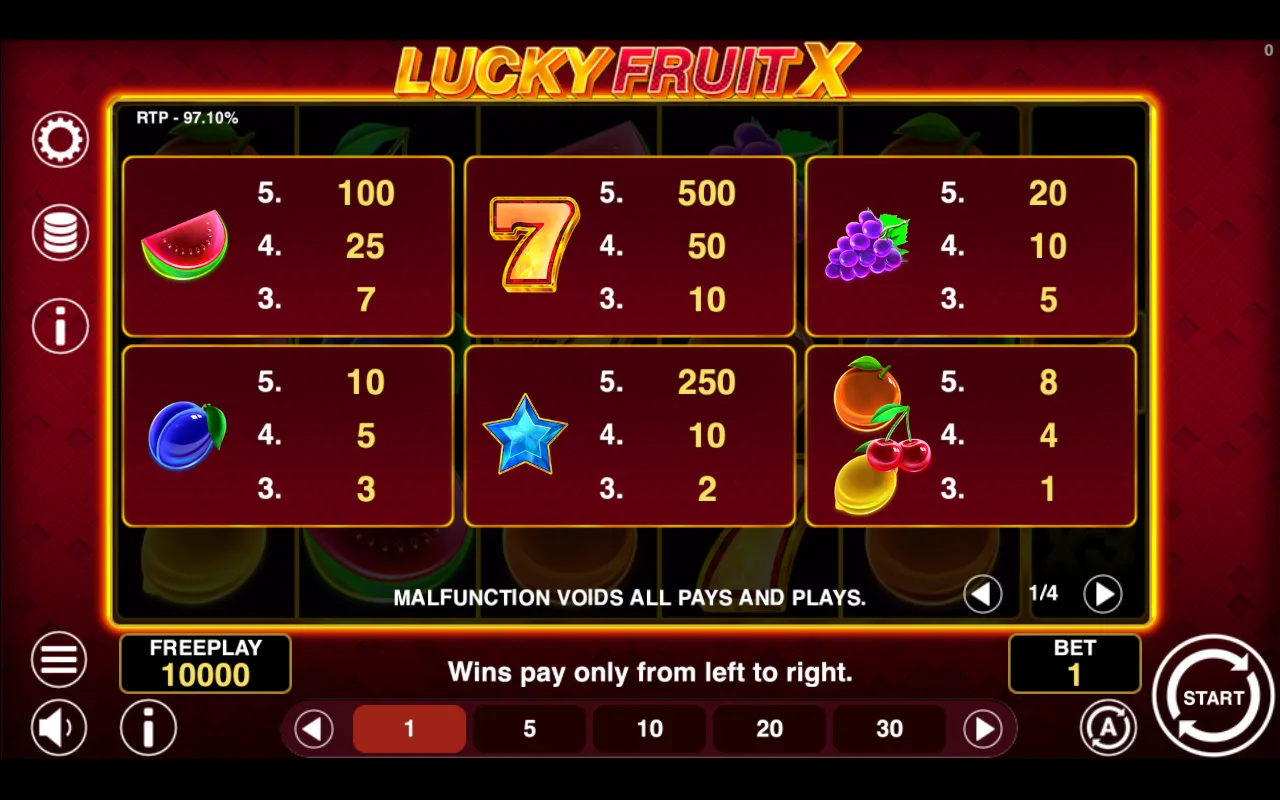 Game rules, page 1 — Lucky Fruit x