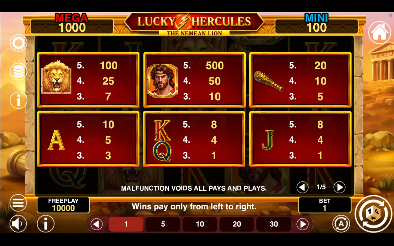 Game rules, page 1 — Lucky Hercules Hold And Win
