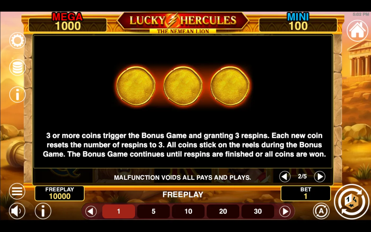 Game rules, page 2 — Lucky Hercules Hold And Win