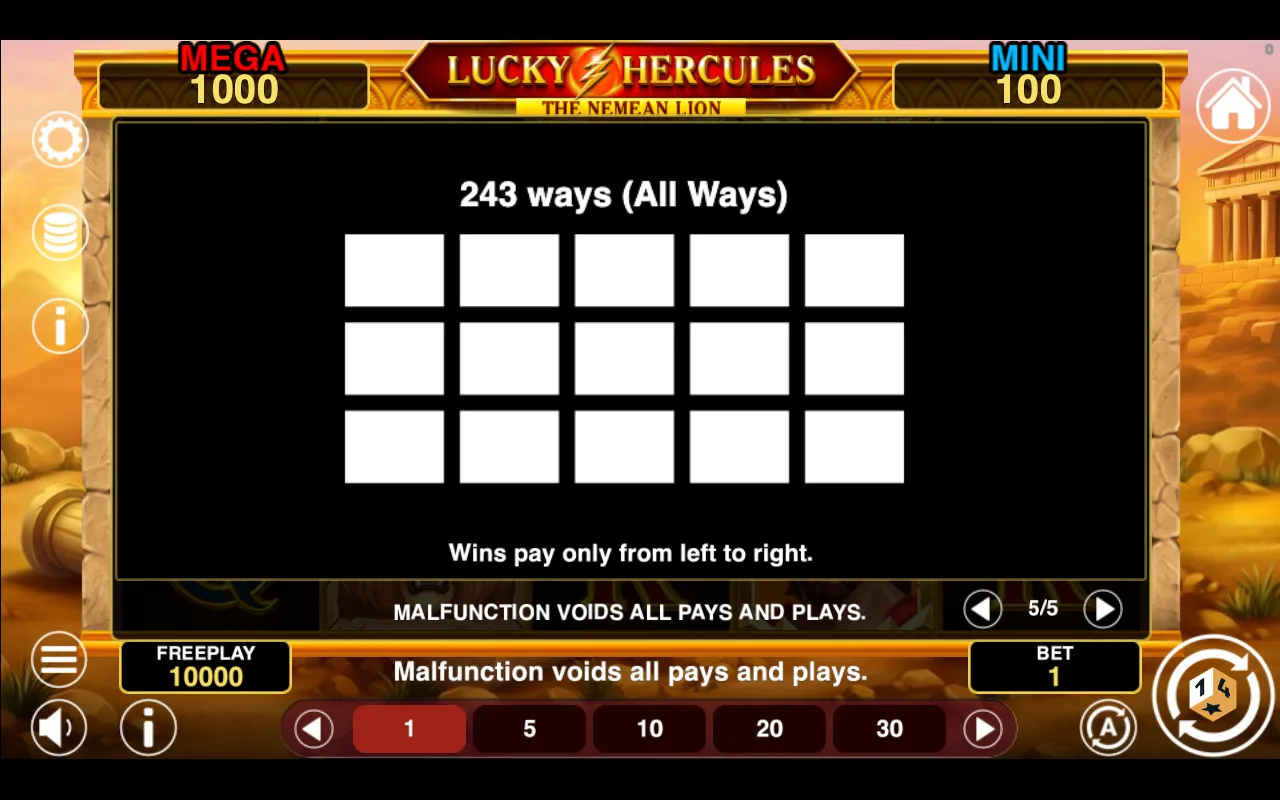 Game rules, page 5 — Lucky Hercules Hold And Win