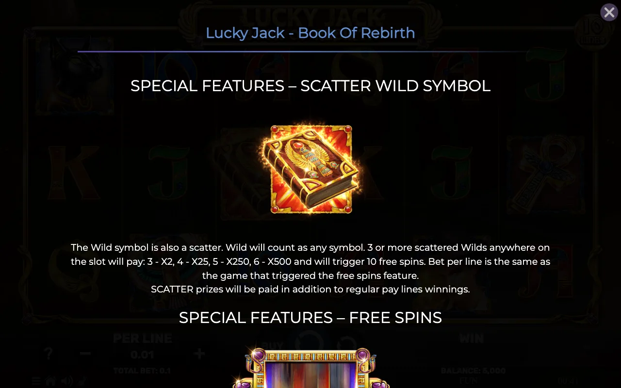Special features - scatter wild symbol — Lucky Jack Book of Rebirth