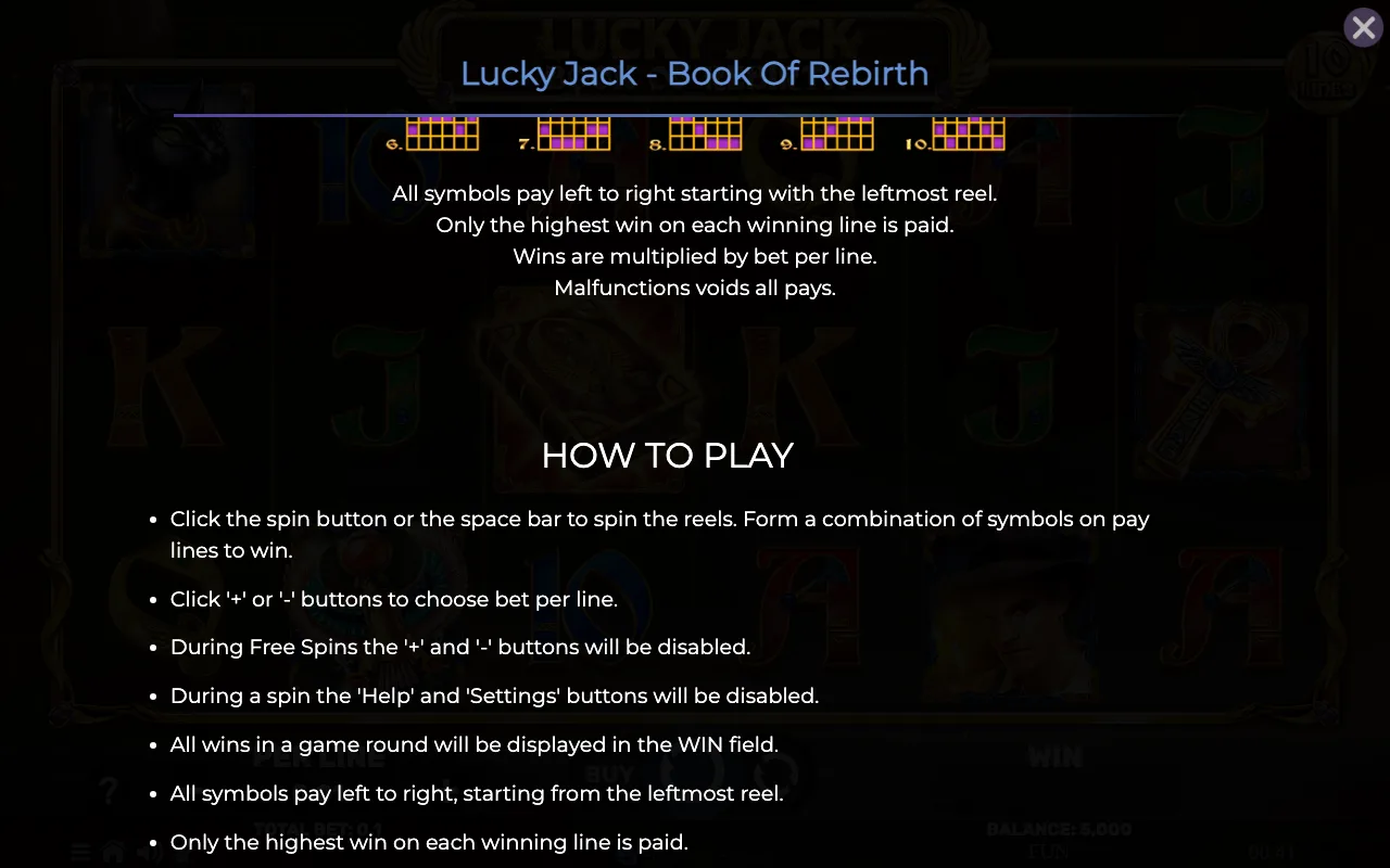 Game rules, page 5 — Lucky Jack Book of Rebirth