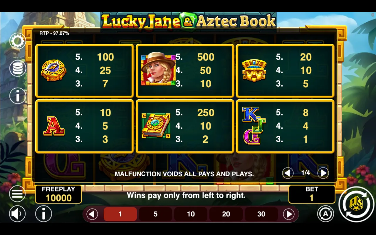 Game rules, page 1 — Lucky Jane Aztec Book