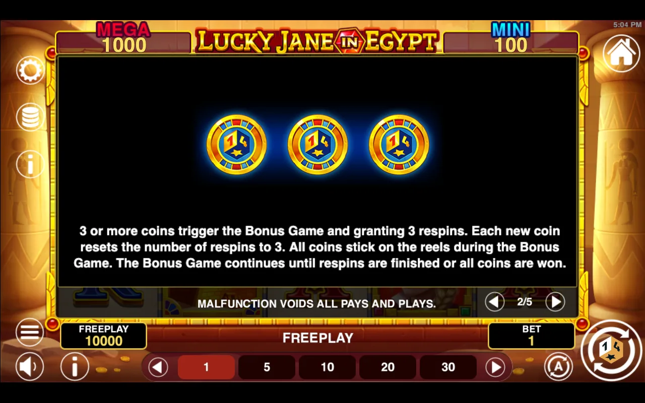 Game rules, page 2 — Lucky Jane in Egypt Hold And Win