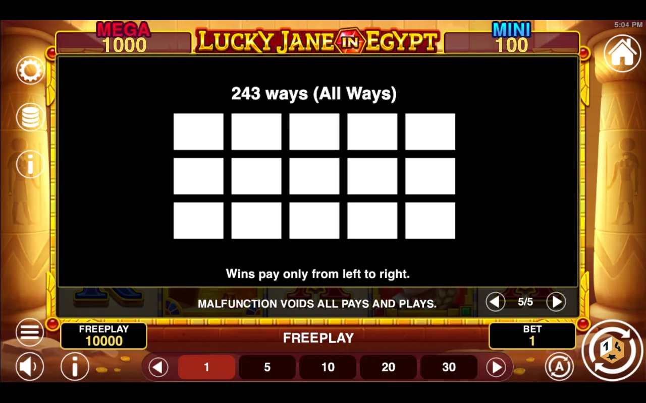 Game rules, page 5 — Lucky Jane in Egypt Hold And Win