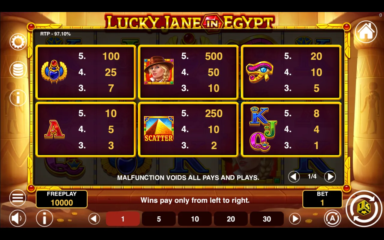 Game rules, page 1 — Lucky Jane in Egypt