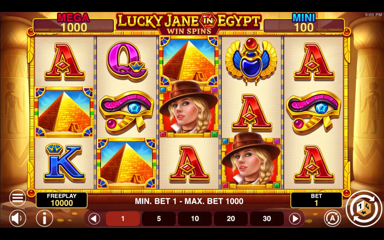 The base game — Lucky Jane in Egypt Win Spins