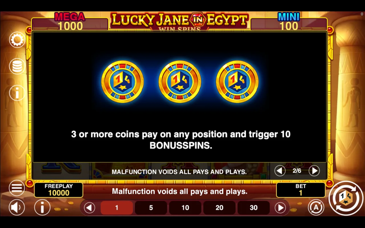 Game rules, page 2 — Lucky Jane in Egypt Win Spins
