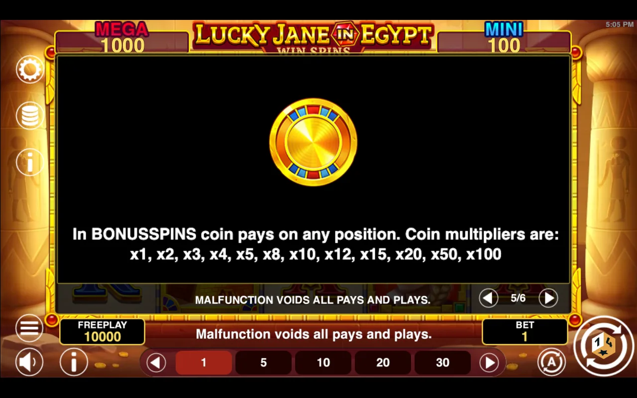 Game rules, page 5 — Lucky Jane in Egypt Win Spins