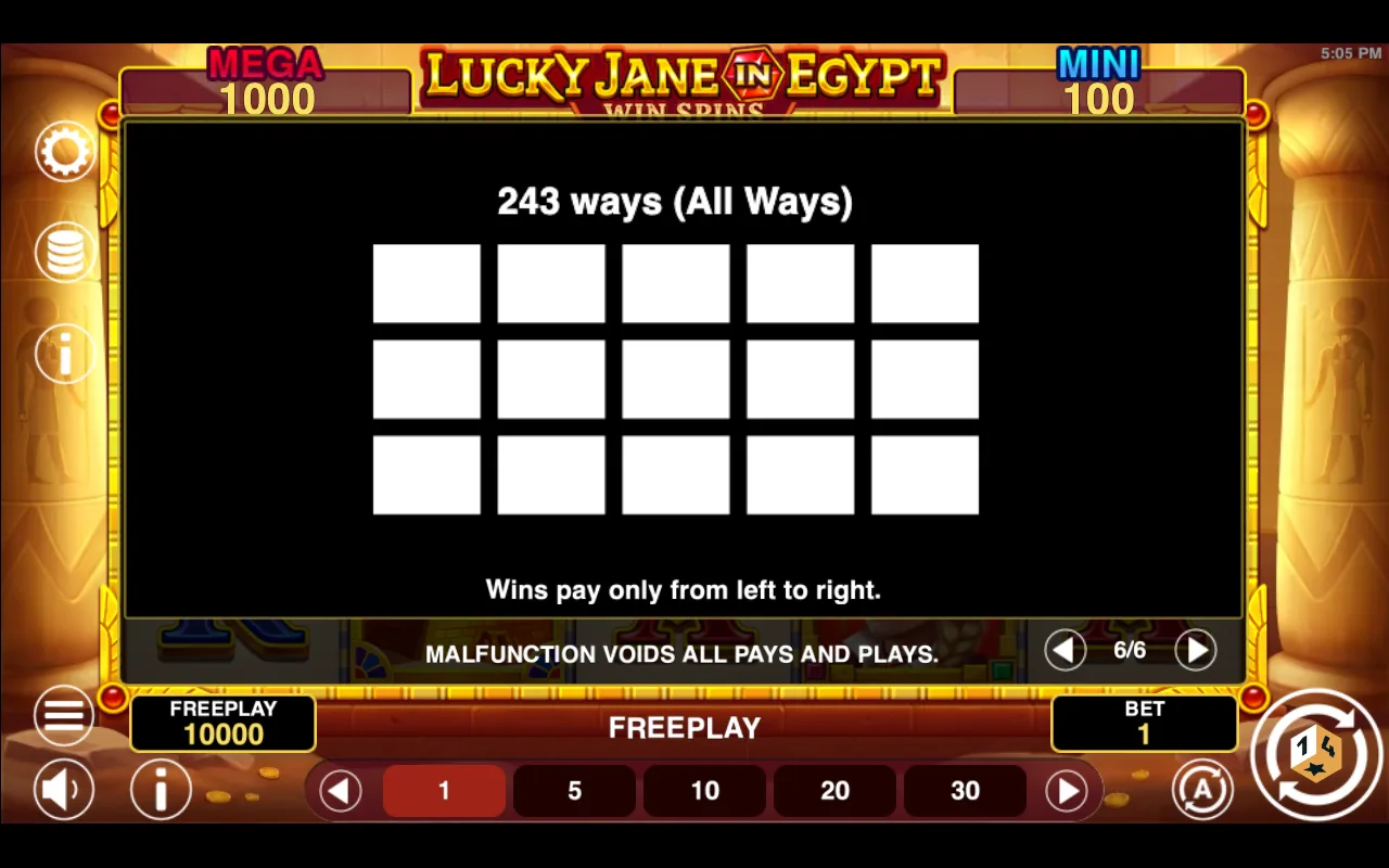 Game rules, page 6 — Lucky Jane in Egypt Win Spins