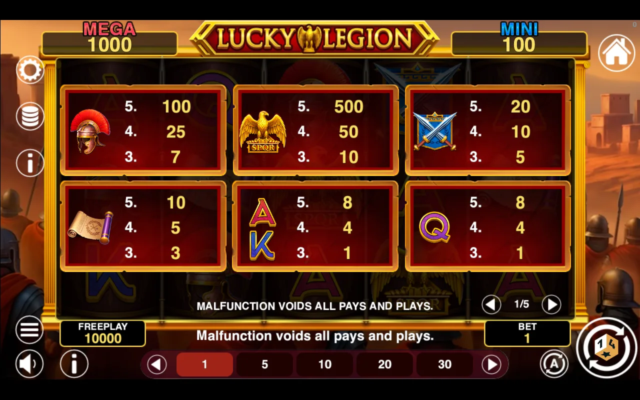 Game rules, page 1 — Lucky Legion Hold And Win
