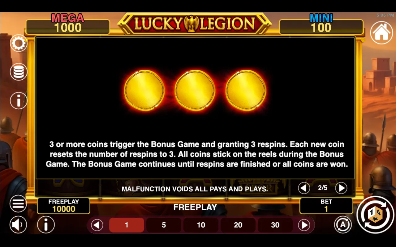 Game rules, page 2 — Lucky Legion Hold And Win