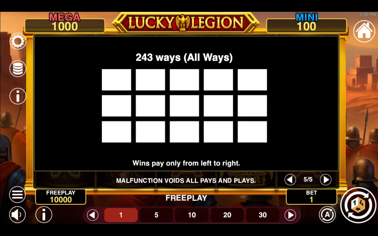 Game rules, page 5 — Lucky Legion Hold And Win