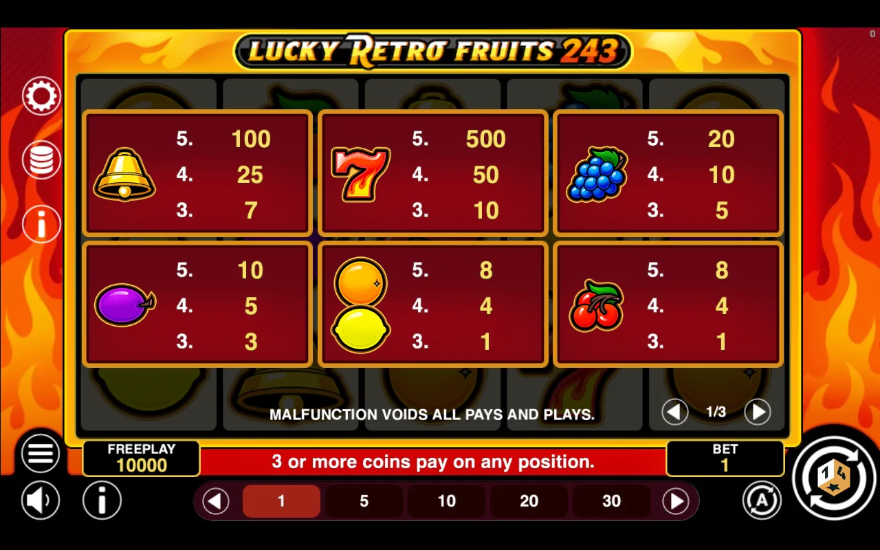Game rules, page 1 — Lucky Retro Fruits 243