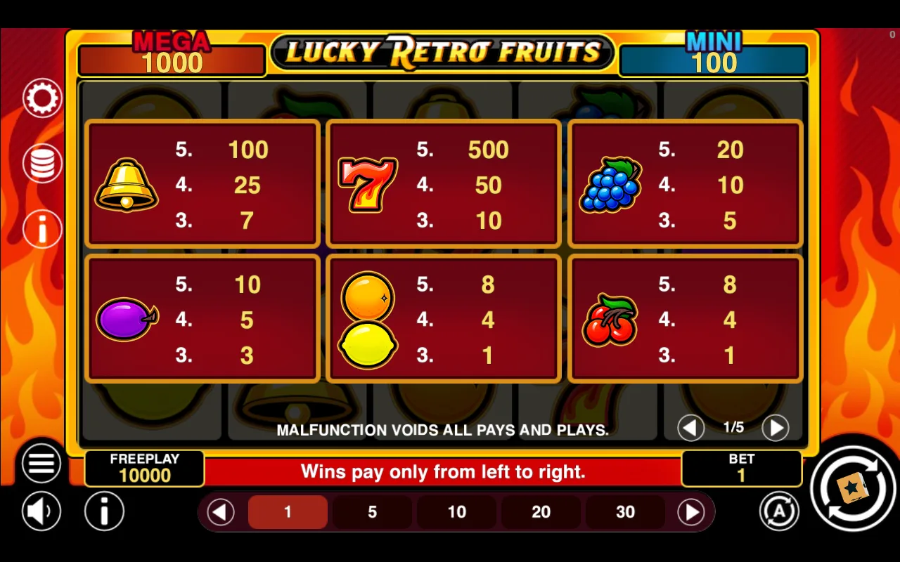 Game rules, page 1 — Lucky Retro Fruits Hold And Win