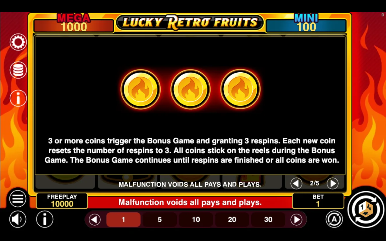 Game rules, page 2 — Lucky Retro Fruits Hold And Win