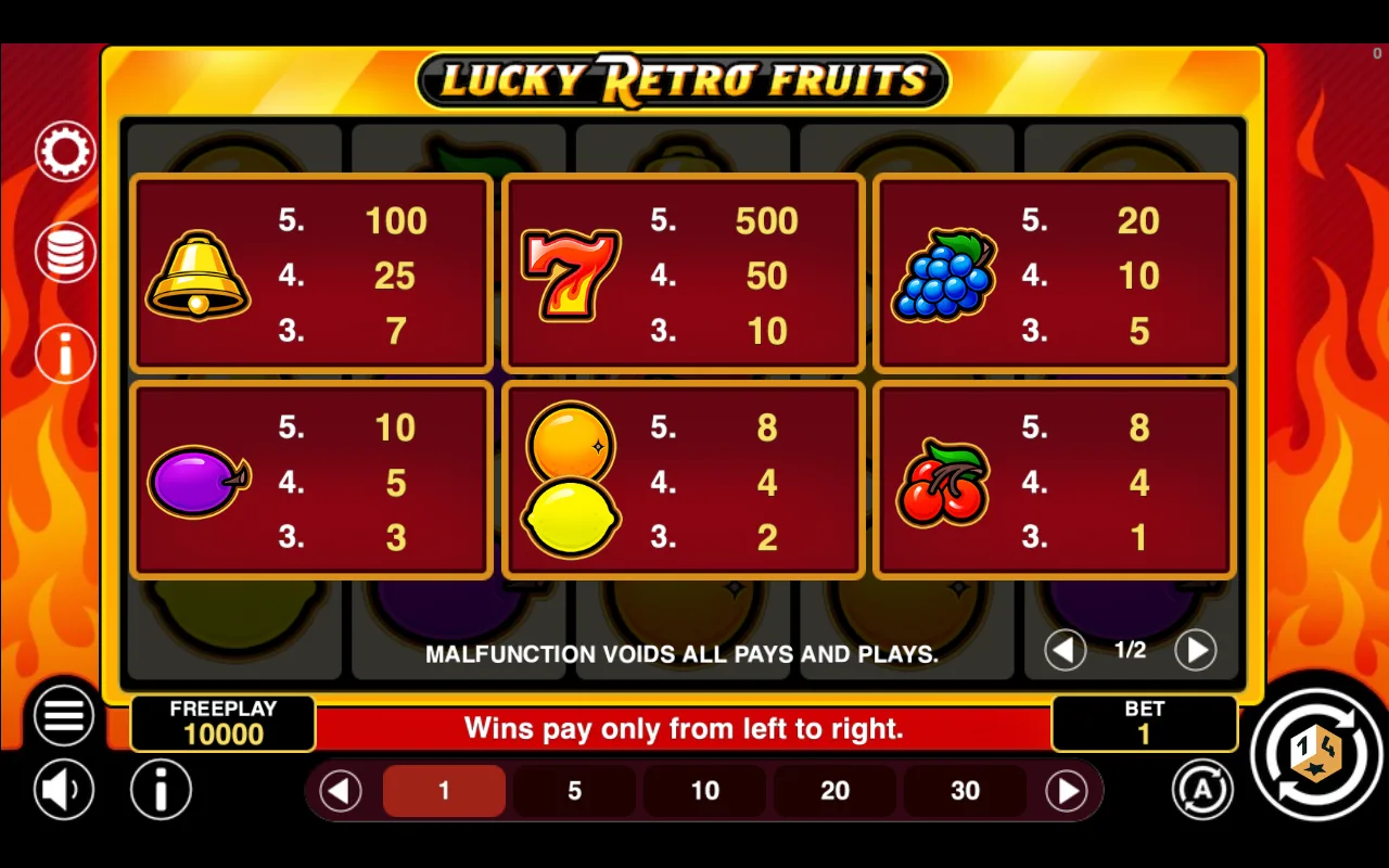Game rules, page 1 — Lucky Retro Fruits