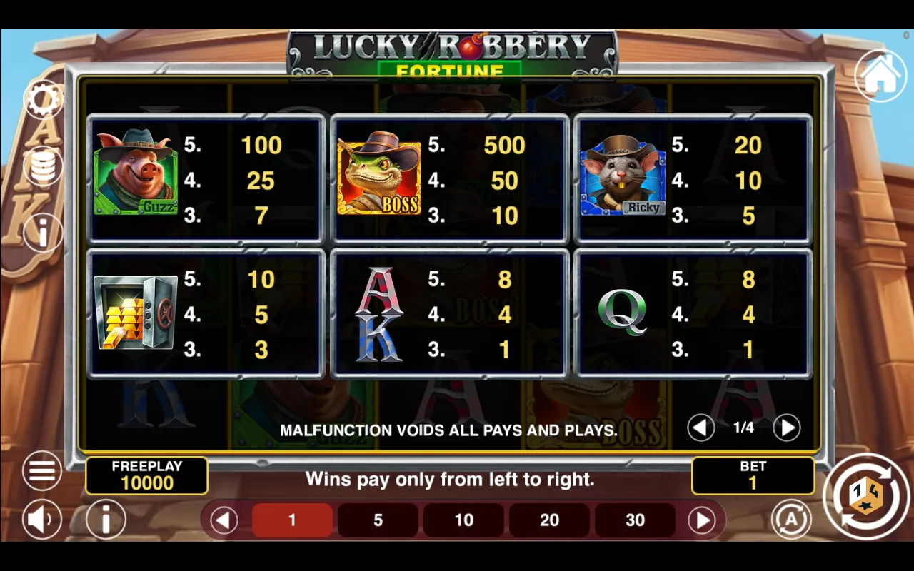 Game rules, page 1 — Lucky Robbery Fortune
