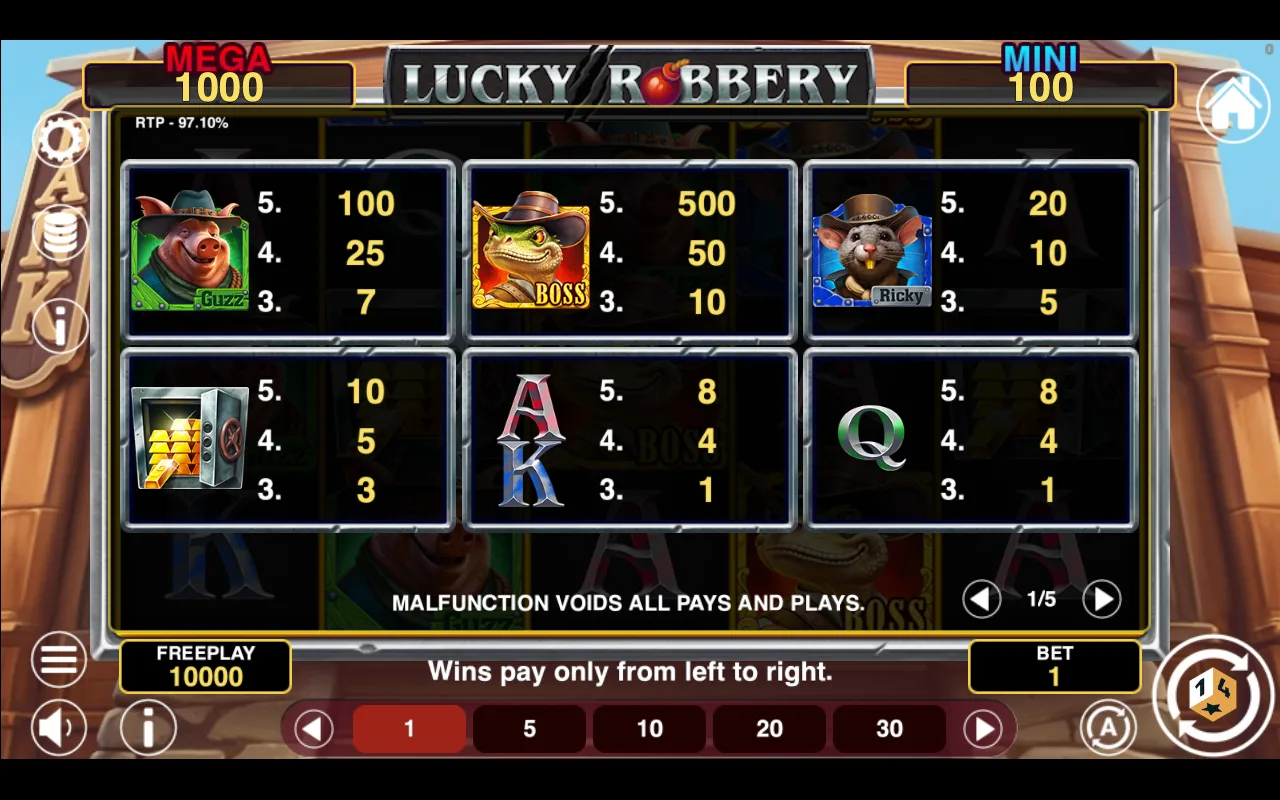 Game rules, page 1 — Lucky Robbery