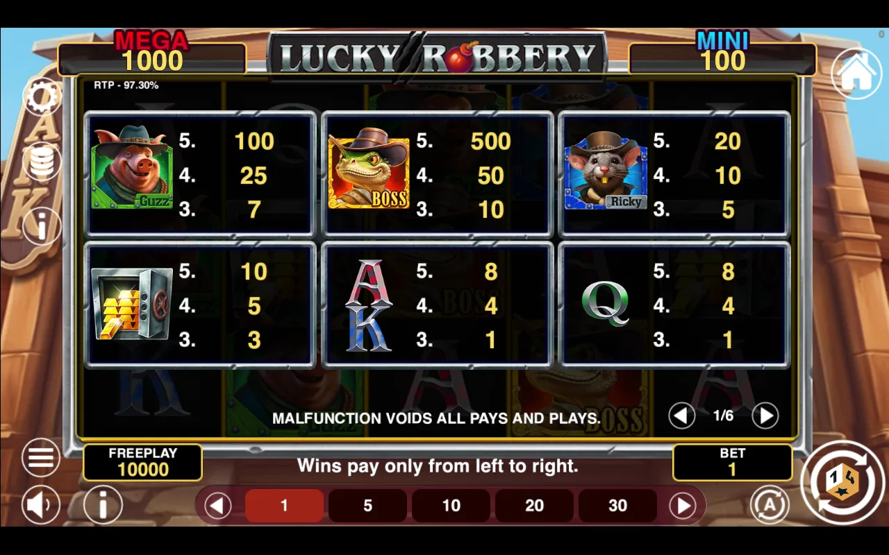 Game rules, page 1 — Lucky Robbery Win Spins