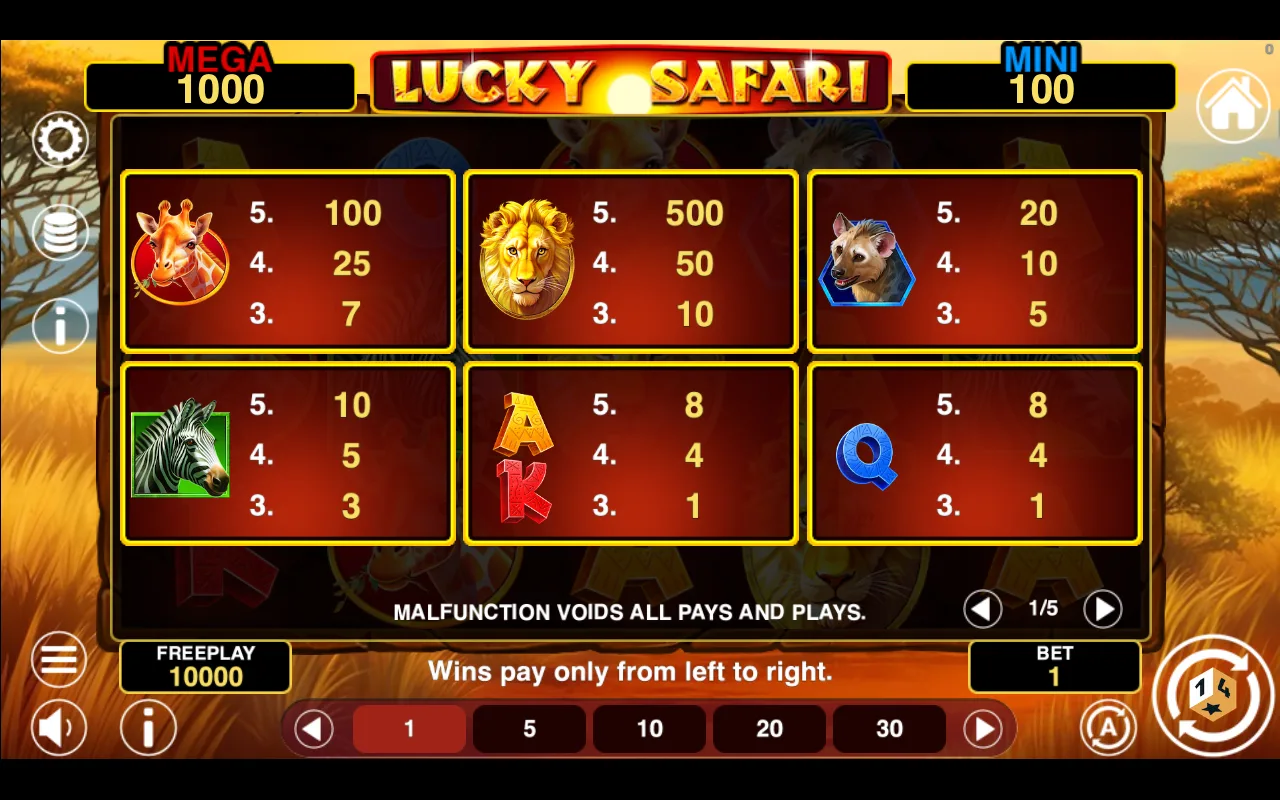 Game rules, page 1 — Lucky Safari Hold And Win