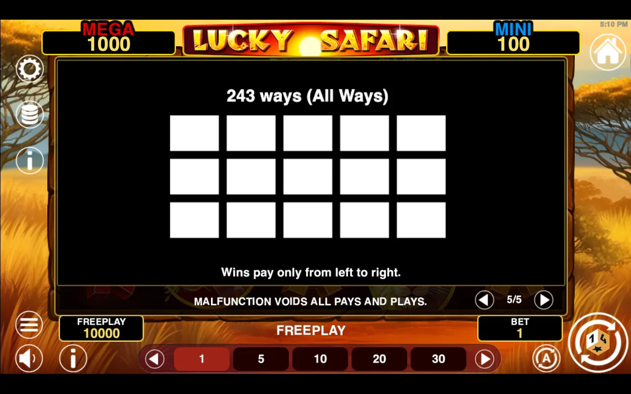 Game rules, page 5 — Lucky Safari Hold And Win