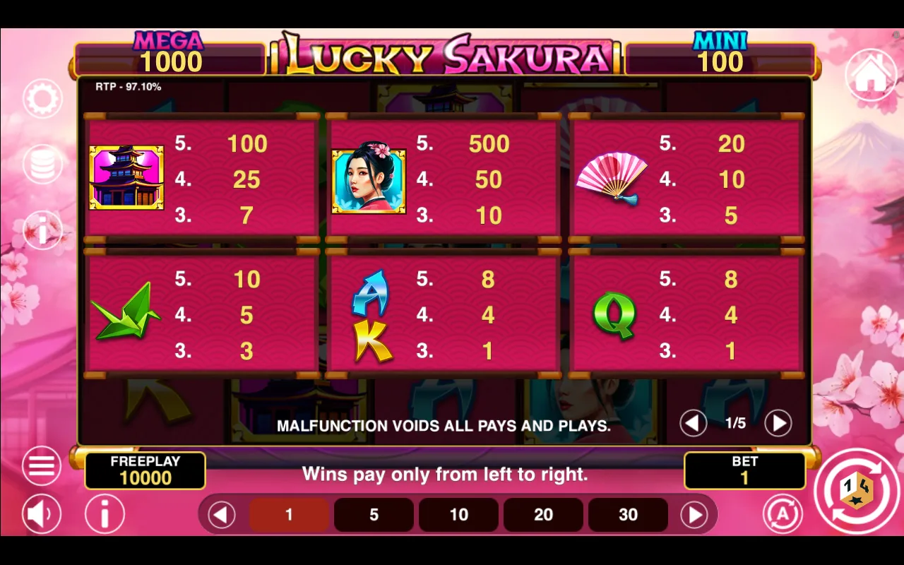 Game rules, page 1 — Lucky Sakura Hold And Win