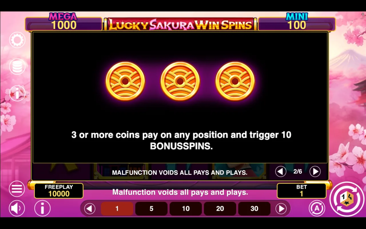 Game rules, page 2 — Lucky Sakura Win Spins