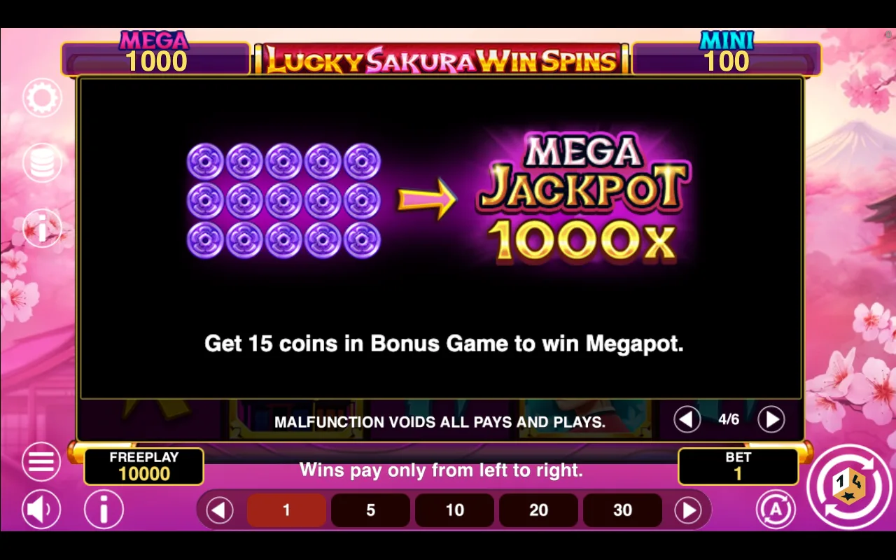 Game rules, page 4 — Lucky Sakura Win Spins