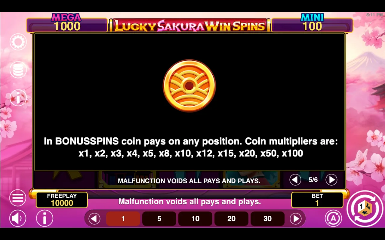 Game rules, page 5 — Lucky Sakura Win Spins