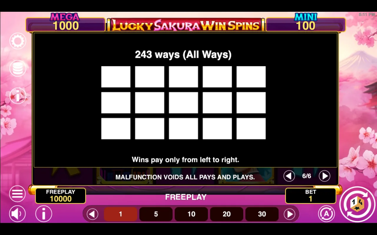 Game rules, page 6 — Lucky Sakura Win Spins